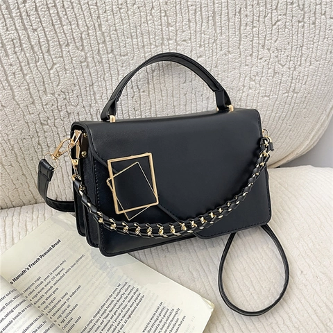 Dames Mode PU Leer Kleine Vierkante Tas Koreaanse Stijl Niche Metalen Gesp Ketting Crossbodytas Casual Handtas