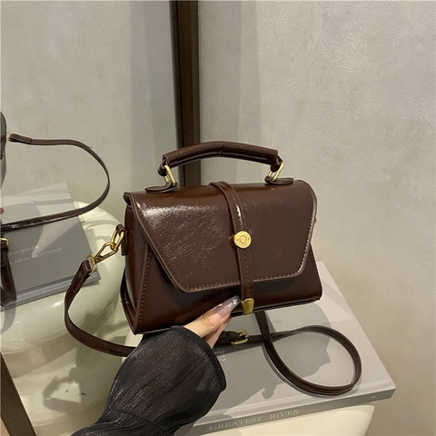 Bolso de Hombro Vintage de Cuero PU para Mujer Color Sólido Minimalista Casual Bolso Cuadrado de Bandoulière Hebilla Dorada