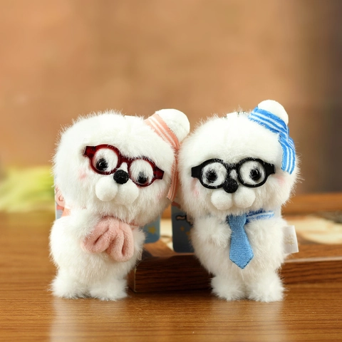 Simpatico Portachiavi Orsetto di Peluche Bianco Con Occhiali e Cravatta Pendente per Borsa Morbido Regalo per Bambini