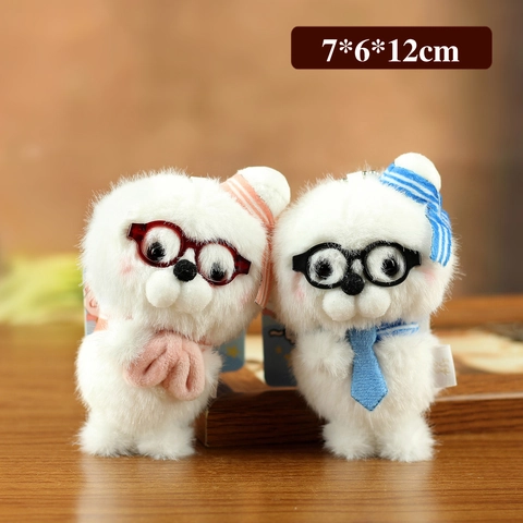 Simpatico Portachiavi Orsetto di Peluche Bianco Con Occhiali e Cravatta Pendente per Borsa Morbido Regalo per Bambini