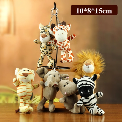 Jungle Animal Plush Keychain Mini Stuffed Lion Tiger Elephant Zebra Hippo Leopard Giraffe Doll Backpack Charm Bag Pendant Gift