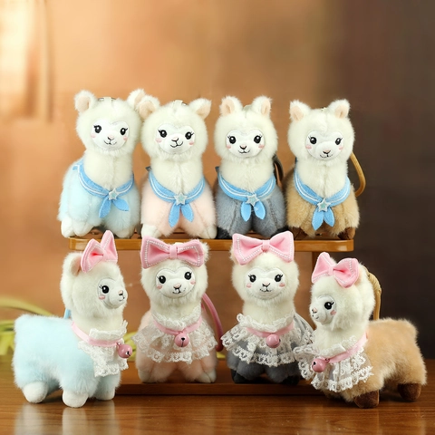 Alpaca Llama Plush Keychain Soft Stuffed Animal Toy Pendant With Sailor Collar Lace Bow For Backpack Bag Decoration Cute