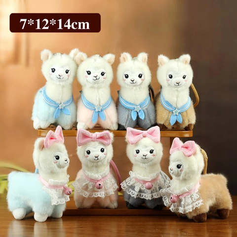 Alpaca Llama Plush Keychain Soft Stuffed Animal Toy Pendant With Sailor Collar Lace Bow For Backpack Bag Decoration Cute