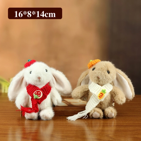 Cute Long Eared Plush Rabbit Keychain Doll With Scarf Strawberry Carrot Pendant For Backpack Handbag Girls Kids Gift