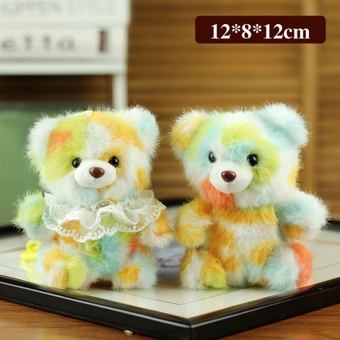 Portachiavi Orsetto di Peluche Tie Dye Arcobaleno Con Collare in Pizzo Simpatico Animale di Peluche Ciondolo Borsa Regalo