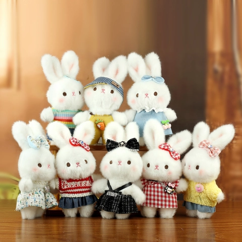Llavero De Conejo De Peluche Muñeca De Conejito Blanco Con Vestido De Tela Suéter Trajes Colgante Kawaii Bolso