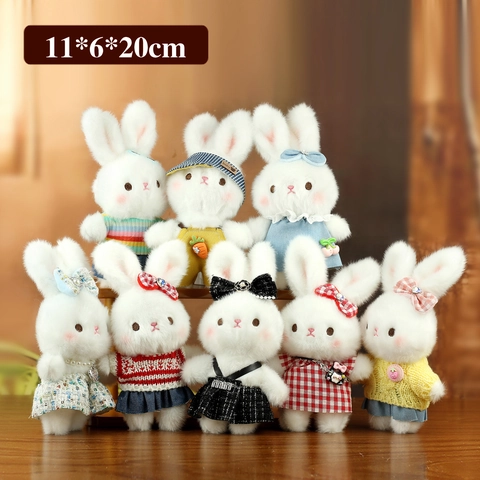 Llavero De Conejo De Peluche Muñeca De Conejito Blanco Con Vestido De Tela Suéter Trajes Colgante Kawaii Bolso