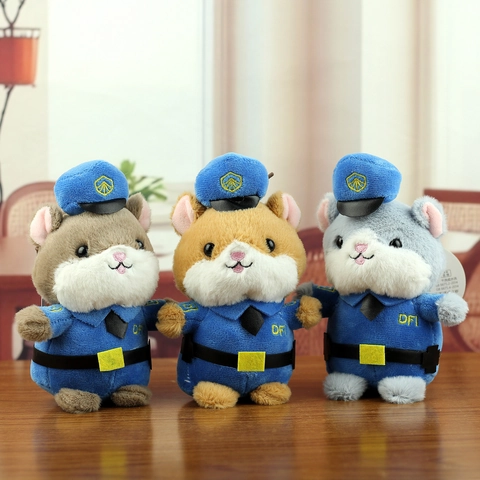 Cute Police Hamster Plush Keychain Stuffed Animal Toy Police Officer Mouse Bag Charm Hanging Decoration For Kids Adults Gift