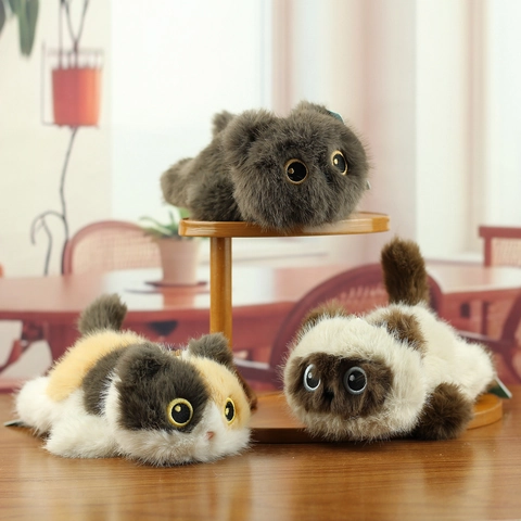 Plush Cat Toy Stuffed Animal Keychain Soft Faux Fur Realistic Kitten Doll For Bag Hanging Ornament Gift