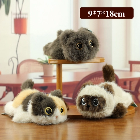 Plush Cat Toy Stuffed Animal Keychain Soft Faux Fur Realistic Kitten Doll For Bag Hanging Ornament Gift