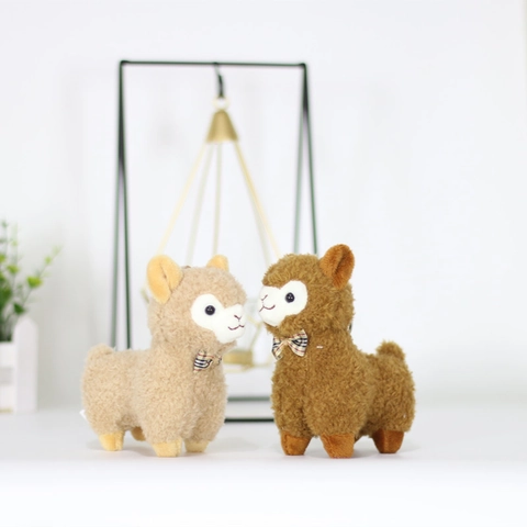Cute Alpaca Plush Keychain With Plaid Bowtie Soft Stuffed Animal Bag Charm For Women Girls Backpack Accessory Gift