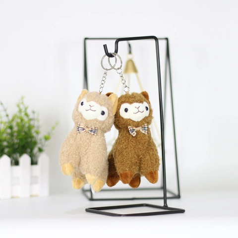 Cute Alpaca Plush Keychain With Plaid Bowtie Soft Stuffed Animal Bag Charm For Women Girls Backpack Accessory Gift