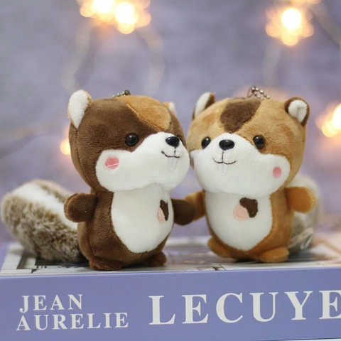 Porte-clés Peluche Écureuil Mignon Poupée Animal En Peluche Douce Pendentif Avec Broderie Gland Pour Sac À Dos Cadeau