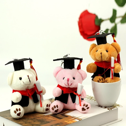 Porte-clés en Peluche Ours de Remise des Diplômes Avec Toque Robe Académique Diplôme Mini Ours en Peluche Pendentif de Sac Cadeau