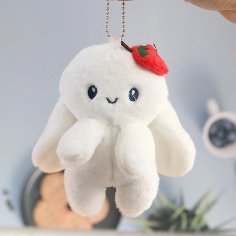 Simpatico Portachiavi Coniglio Peluche Con Decorazione Fragola Morbido Pupazzo Coniglietto Pelliccia Sintetica Ciondolo Borsa Regalo Per Ragazze
