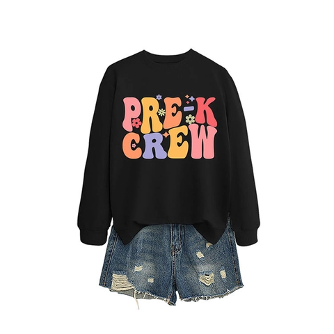 Sudadera Casual para Mujer con Gráfico Pre-K Crew Cuello Redondo Manga Larga Pulóver Mezcla de Algodón Escuela Top