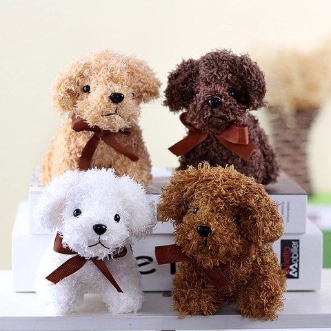 Simulation Teddy Dog Plush Toy Curly Faux Fur Puppy Doll With Bow Knot Or Red Heart For Kids Birthday Gift Home Decor