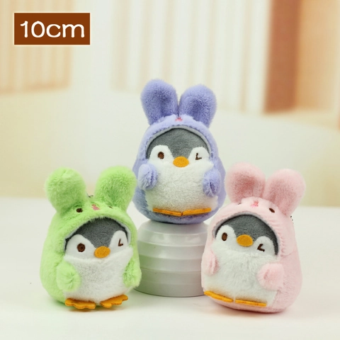Simpatico Portachiavi in Peluche a Forma di Pinguino Con Costume da Coniglio Morbido Pendente per Zaino Regalo per Bambini