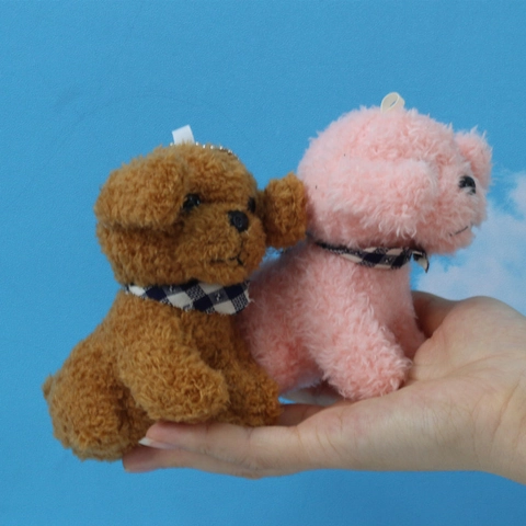 Simulation Teddy Dog Plush Toy Keychain Soft Curly Fur Bichon Puppy Pendant With Plaid Scarf For Bag Decor Birthday Gift