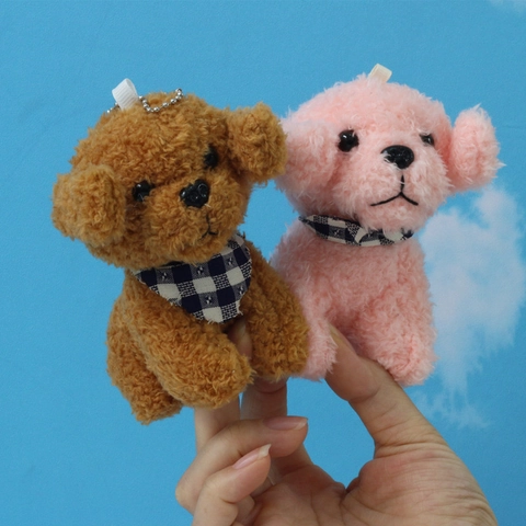 Simulation Teddy Dog Plush Toy Keychain Soft Curly Fur Bichon Puppy Pendant With Plaid Scarf For Bag Decor Birthday Gift