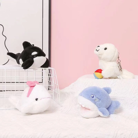 Cute Marine Animal Plush Pendant Shark Orca Beluga Sea Lion Soft Stuffed Keychain For Bag Ornament Kids Teens Gift