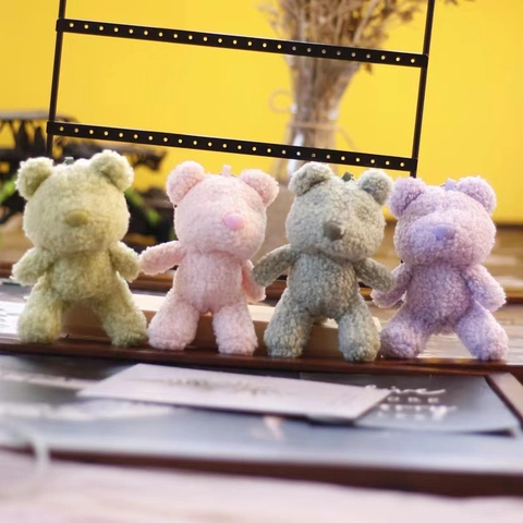 Cute Plush Teddy Bear Keychain Grain Fleece Soft Animal Toy Bag Charm Keyring For Women Girls Backpack Decoration Accessory