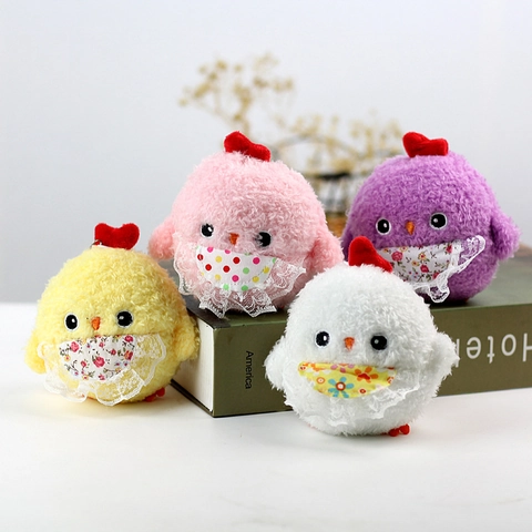 Cute Chick Plush Toy Keychain Mini Yellow Chicken Bag Pendant With Floral Lace Bib Soft Stuffed Animal Doll Accessory For Backpack Gift