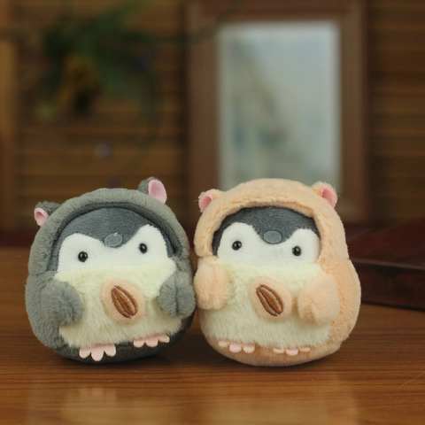 Cute Plush Penguin Keychain Pendant With Animal Hoodie Holding Sunflower Seed Soft Stuffed Animal Doll Bag Hanging Toy Gift