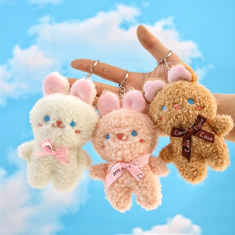 Simpatico Portachiavi a Forma di Coniglio in Peluche Morbido Ciondolo a Forma di Coniglietto Con Fiocco in Nastro per Borse da Donna