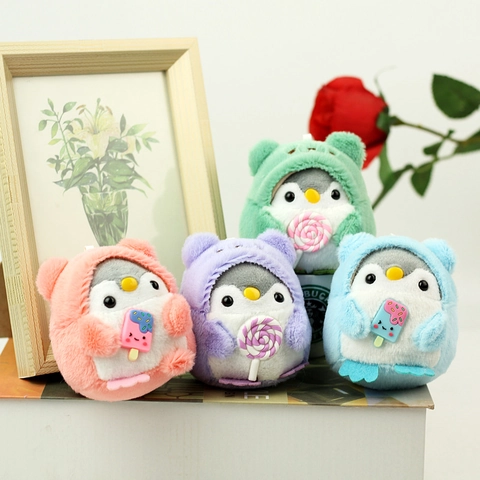 Simpatico Ciondolo In Peluche Pinguino Morbido Animale Di Peluche Con Mantello Con Cappuccio Lecca Lecca Gelato Arredo Borsa