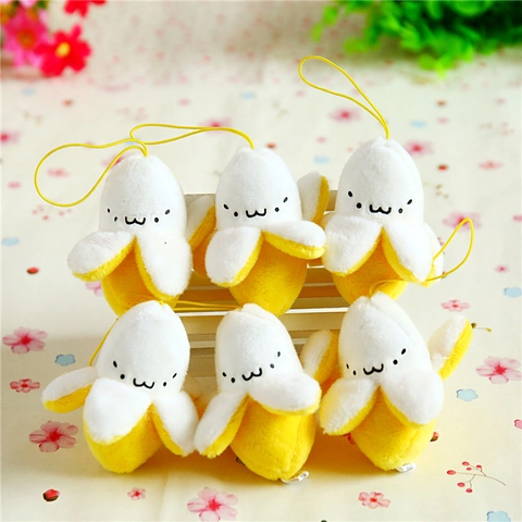 Cute Peeled Banana Plush Pendant Keychain Mini Soft Stuffed Fruit Toy With Cartoon Expression For Bag Backpack Charm