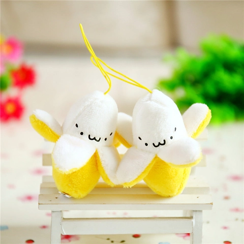 Cute Peeled Banana Plush Pendant Keychain Mini Soft Stuffed Fruit Toy With Cartoon Expression For Bag Backpack Charm