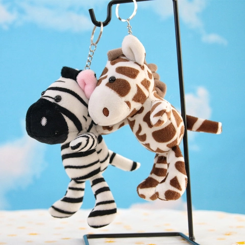 Cute Plush Animal Keychain Zebra Giraffe Pattern Long Leg Soft Stuffed Doll Bag Pendant For Kids Women Gift Key Ring Accessory