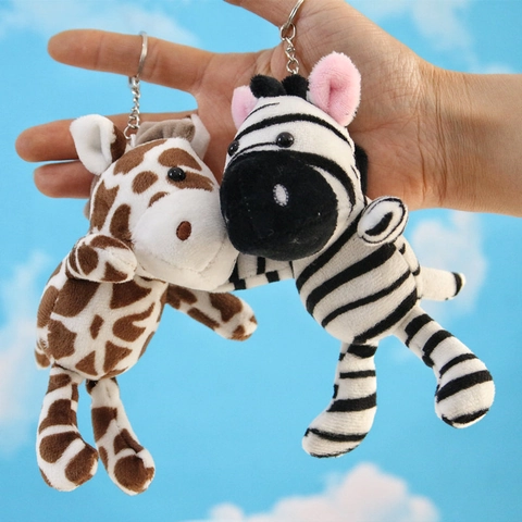 Cute Plush Animal Keychain Zebra Giraffe Pattern Long Leg Soft Stuffed Doll Bag Pendant For Kids Women Gift Key Ring Accessory