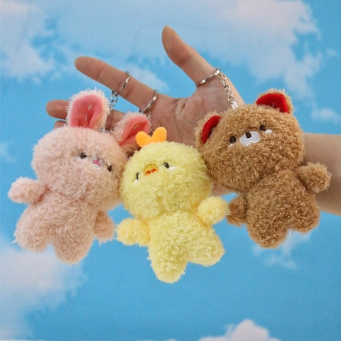 Cartoon Animal Plush Keychain Frog Bunny Chick Bear Stuffed Toy Backpack Pendant For Kids Party Favors Gift Soft Mini Plushies