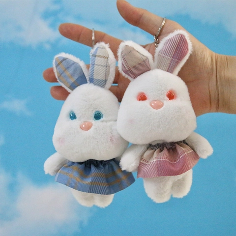 Portachiavi Coniglio Di Peluche Simpatica Bambola Di Coniglio Morbido Con Vestito A Scacchi Ciondolo Borsa Per Ragazze Donne