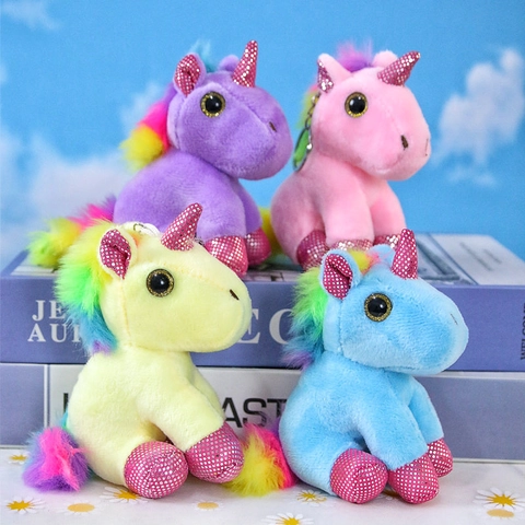 Portachiavi Peluche Unicorno Criniera Arcobaleno Morbido Peluche Corno Di Paillettes Scintillanti Bambola Colorata Carina