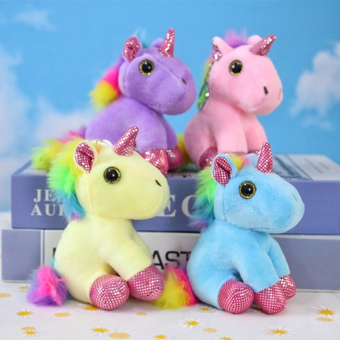 Portachiavi Peluche Unicorno Criniera Arcobaleno Morbido Peluche Corno Di Paillettes Scintillanti Bambola Colorata Carina