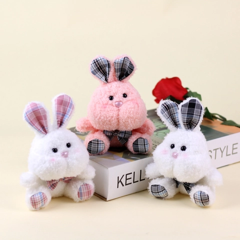 Simpatico Portachiavi a Forma di Coniglio in Peluche Con Orecchie a Quadri Fiocco Decorazione Mini Bunny Ciondolo per Borsa Donna Ragazza Regalo