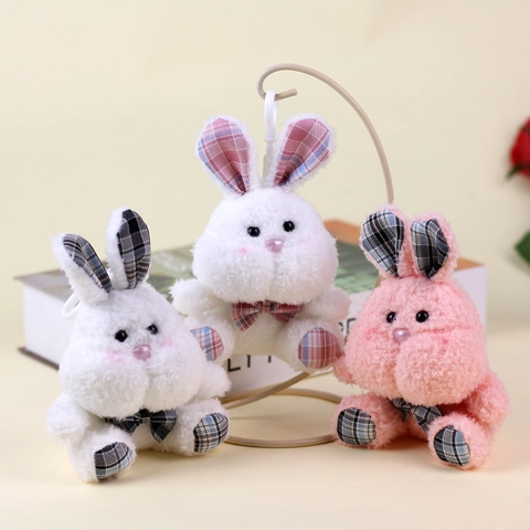 Simpatico Portachiavi a Forma di Coniglio in Peluche Con Orecchie a Quadri Fiocco Decorazione Mini Bunny Ciondolo per Borsa Donna Ragazza Regalo