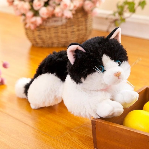 Realistic Meowing Cat Plush Toy Lifelike Stuffed Animal Kitten Doll Sound Simulation Lying Cat Plush For Home Decor Kids Gift