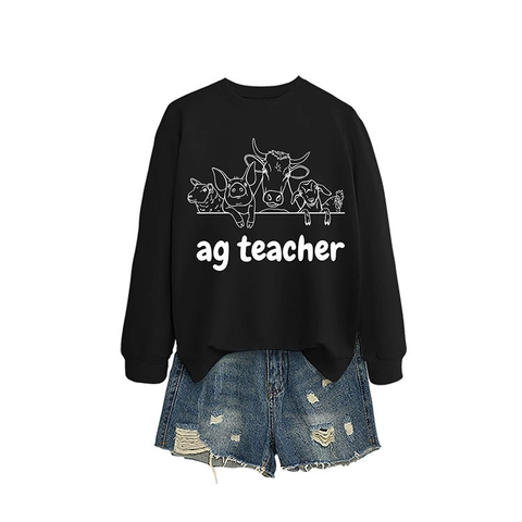 Sweatshirt Femme À Col Rond Mélange Coton Polyester Imprimé Graphique Ag Teacher Animaux De La Ferme Pull Décontracté