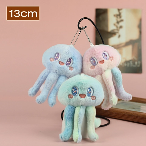 Cute Plush Jellyfish Octopus Keychain Gradient Color Stuffed Animal Bag Charm Soft Plushie Toy For Bag Decoration Accessories Gift
