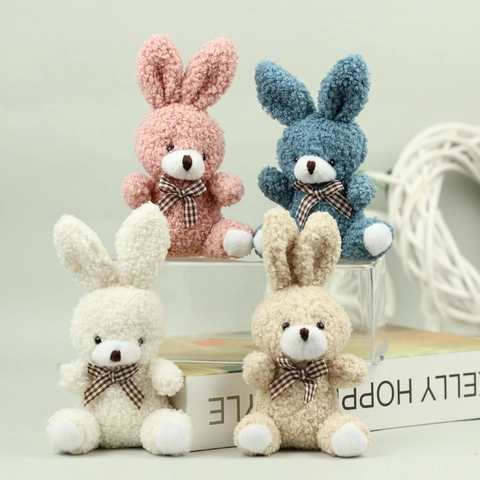 Cute Plush Bunny Rabbit Stuffed Animal Doll With Checkered Bow Tie Soft Cartoon Keychain For Backpack Decoration Children Gift Universal