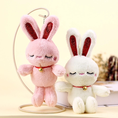 Cute Cartoon Plush Rabbit Keychain Soft Bunny Stuffed Animal Toy Bag Charm With Bell For Kids Girls Gift Accessories