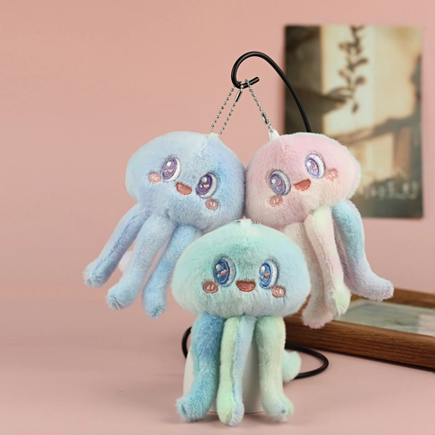 Cute Plush Jellyfish Octopus Keychain Gradient Color Stuffed Animal Bag Charm Soft Plushie Toy For Bag Decoration Accessories Gift