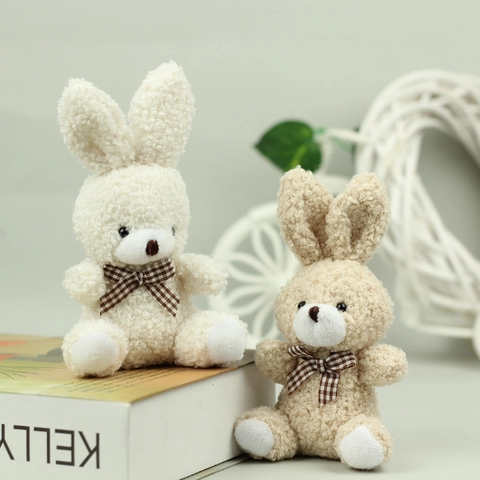Cute Plush Bunny Rabbit Stuffed Animal Doll With Checkered Bow Tie Soft Cartoon Keychain For Backpack Decoration Children Gift Universal