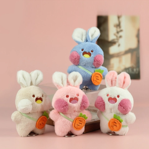 Simpatico Portachiavi Peluche a Forma di Coniglio Con Borsa a Carota Morbido Animaletto di Stoffa Pendente per Borse