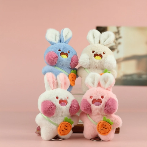 Simpatico Portachiavi Peluche a Forma di Coniglio Con Borsa a Carota Morbido Animaletto di Stoffa Pendente per Borse