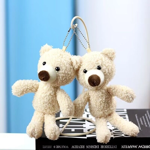 Cute Creamy White Lamb Wool Teddy Bear Plush Pendant Doll Mini Soft Bear Bag Charm Keychain Accessory For Women Girls